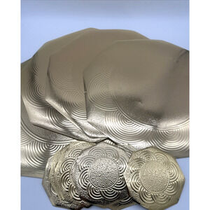 Gold Deco Placemats With Matching Coasters Vintage 1980's Set For 7